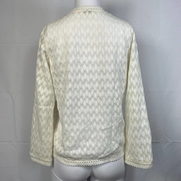 VTG Eileen Cardigan Womens Sz XS Ivory Lightweight Crochet Sweater - Picture 5 of 9